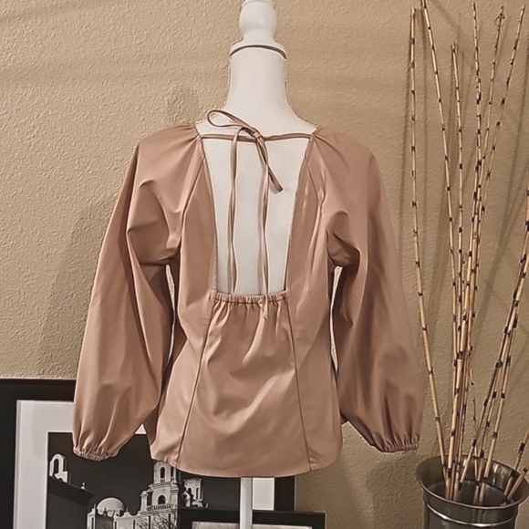 J. Crew Puff Sleeve Faux Leather Top, Size 10 - Picture 5 of 11